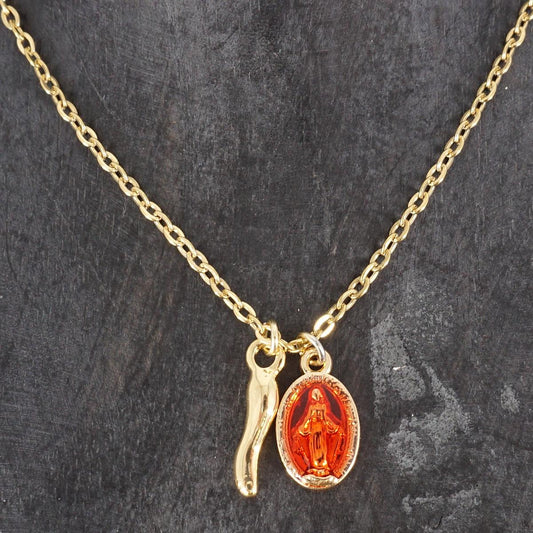 COLLANA CATENINA MADONNINA ROSSA E CORNETTO