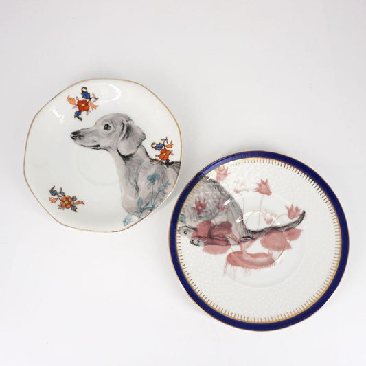 Pair of DACHSHUND tea plates