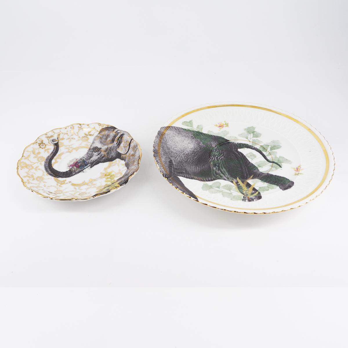 Pair of ELEPHANT tea and coffee plates