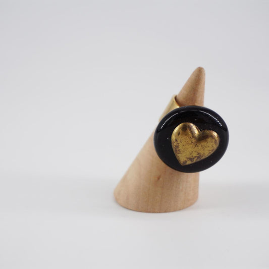 VETRO FUSO ANELLO CHARMCUORE NERO