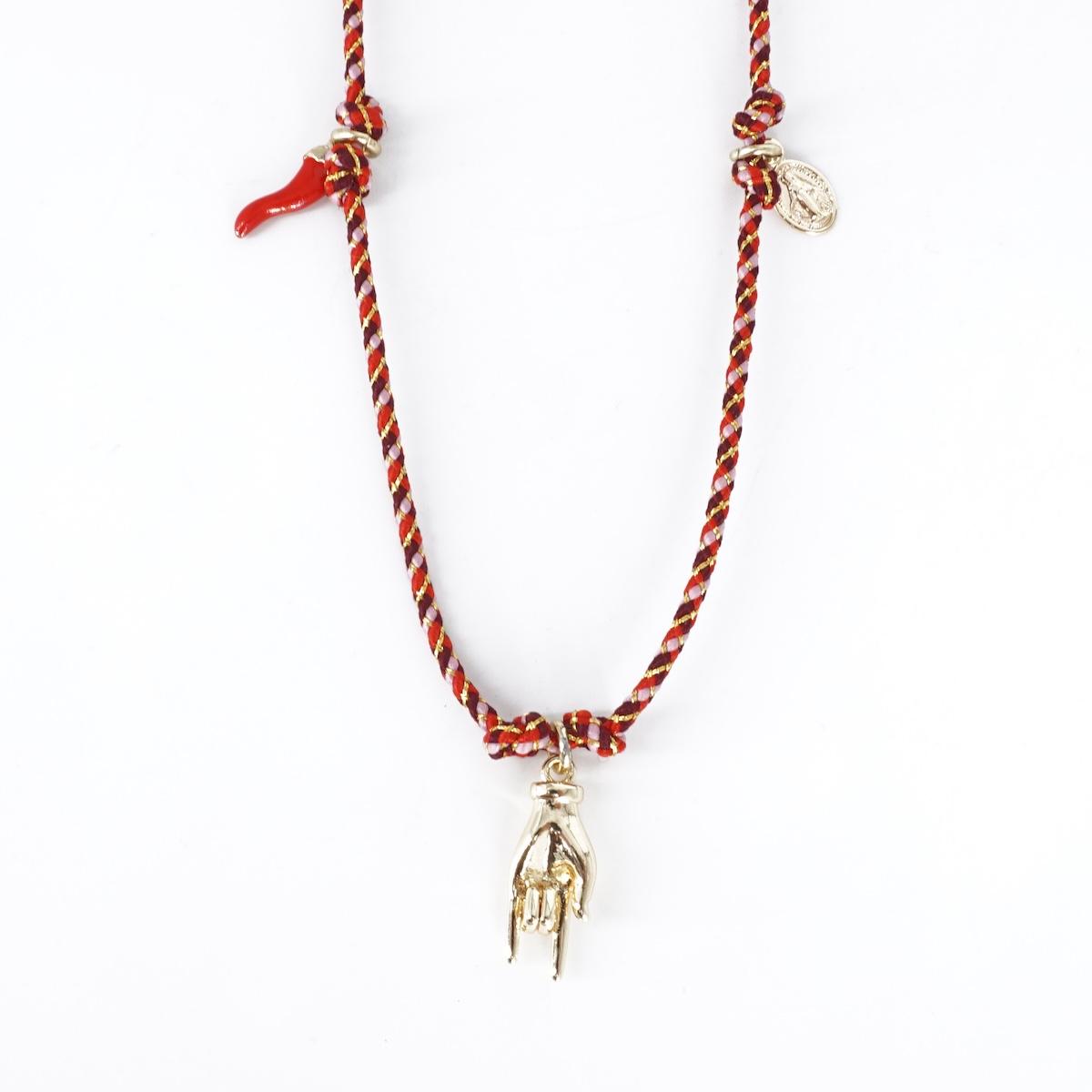 Collana cordino tre cham con MANO TIè ORO COLLANA CORDINO TRE CHARM MANO TIÈ ORO SVEVA 