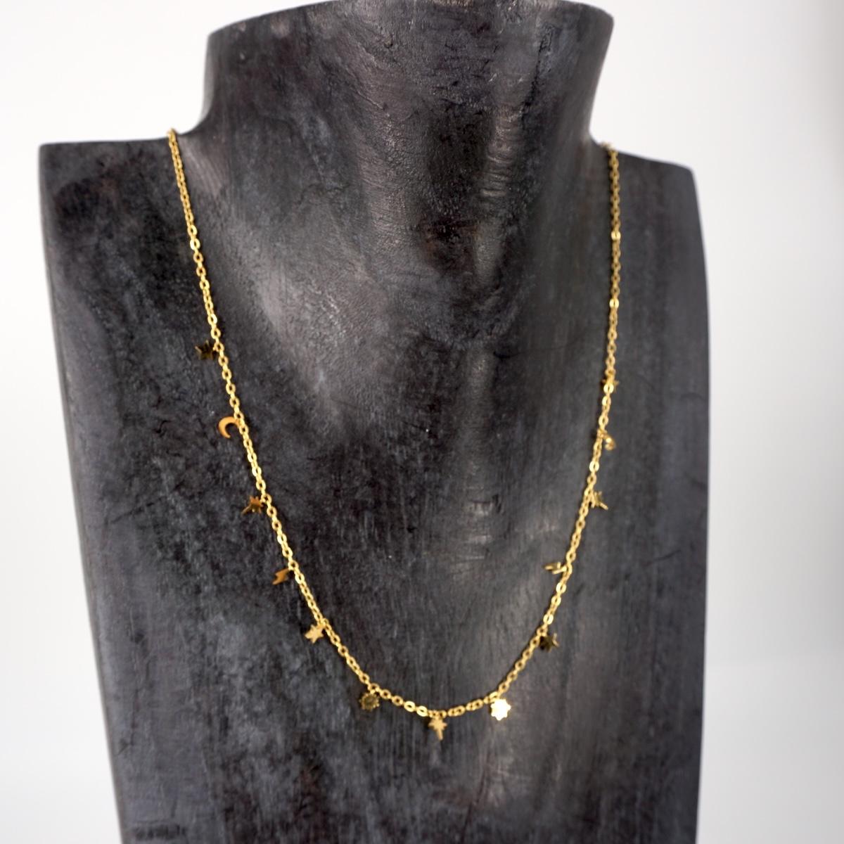 Collana dorata LUNA, STELLE E FULMINI