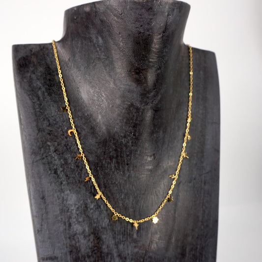 Collana dorata LUNA, STELLE E FULMINI