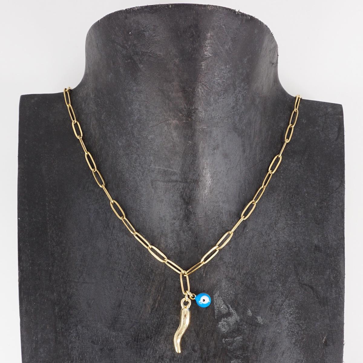 COLLANA CATENA CON CORNETTO ORO E OCCHIETTO