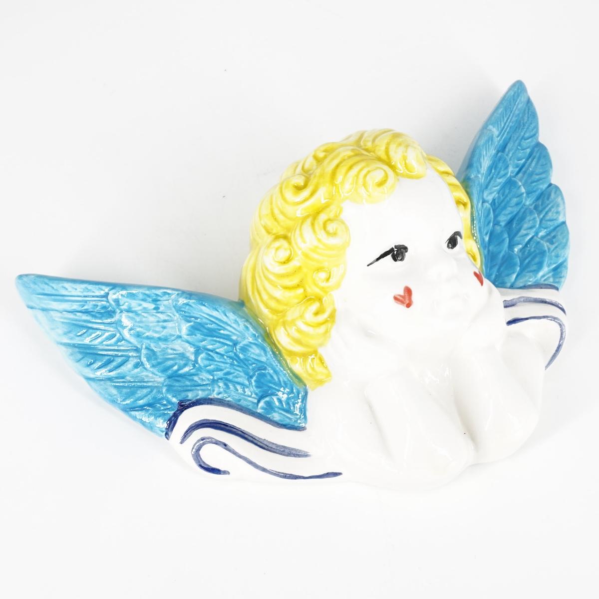 Angelo CUORICINI capelli gialli e ali azzurre ANGELO CAPELLI GIALLI CUORICINI ALI AZZURRE ZENJI CERAMICS 