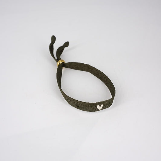 Military green HEART ribbon bracelet