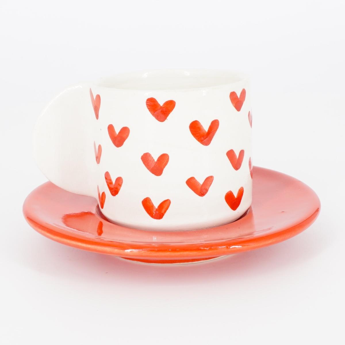 TAZZINA CAFFè CON PIATTINO CUORI ROSSI TAZZINA CAFFÈ CUORI  ROSSI NICOLE 