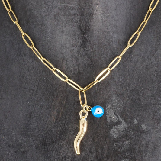 COLLANA CATENA CON CORNETTO ORO E OCCHIETTO