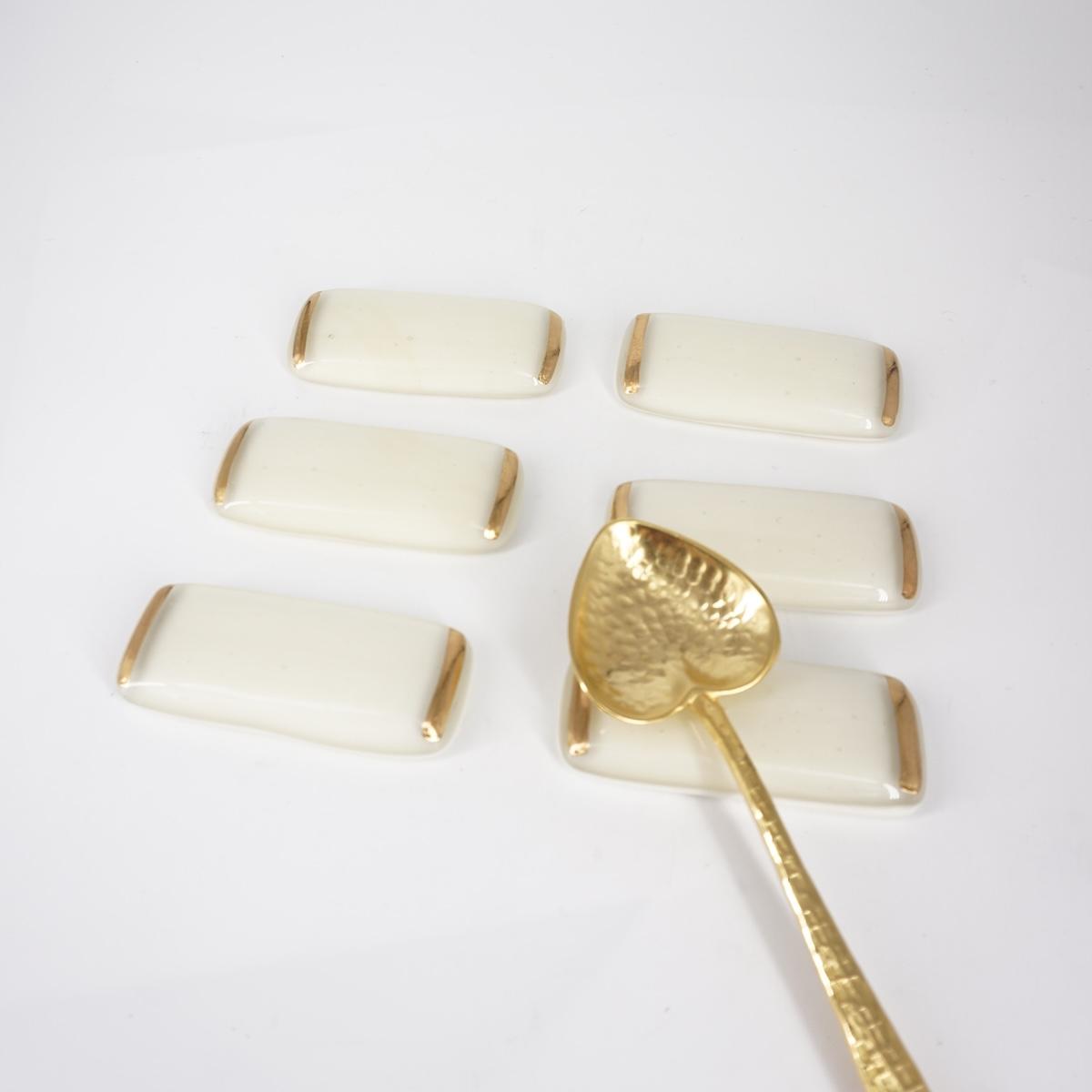 Set 6 poggiaposate AVORIO e ORO SET 6 POGGIAPOSATE ORO AVORIO VETRO FUSO 
