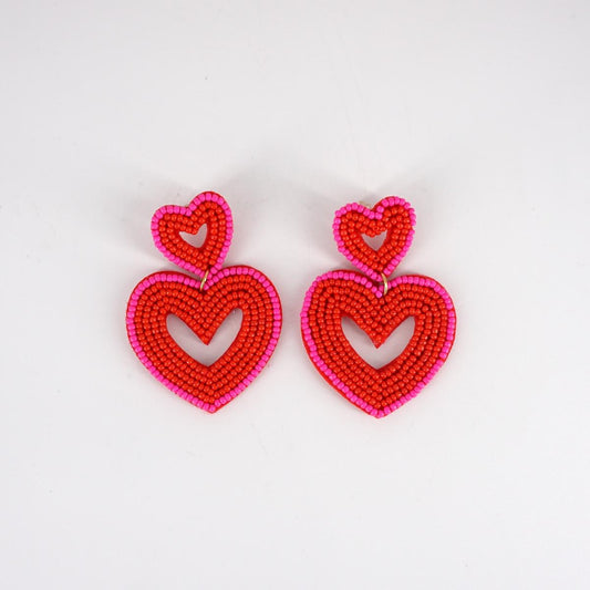 Orecchini perline CUORI ROSSI E FUCSIA