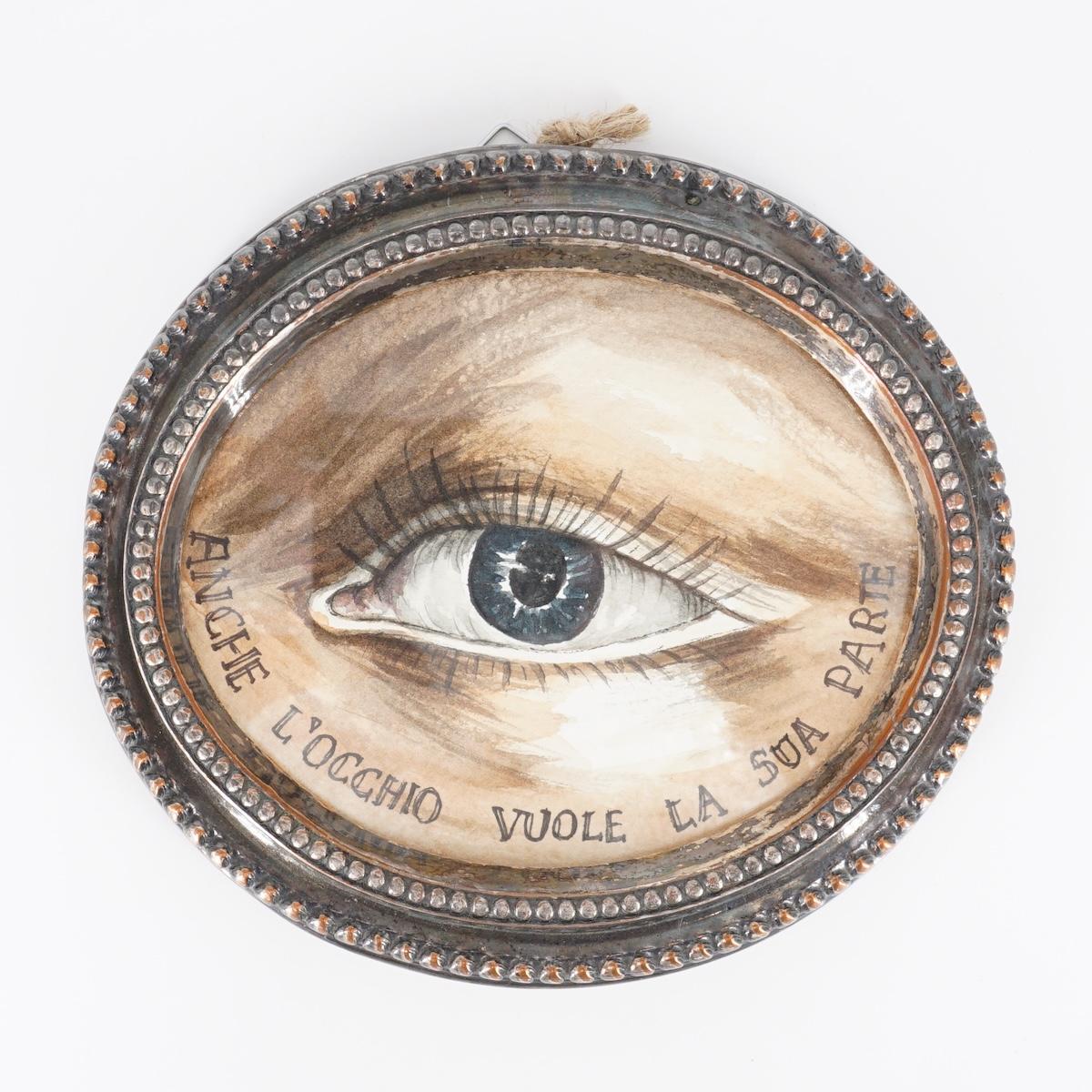 Quadretto ANCHE L'OCCHIO VUOLE LA SUA PARTE OVALE CORNICE IN METALLO ANCHE LOCCHIO OVALE CORNICE IN METALLO  CATERINA BERTA 