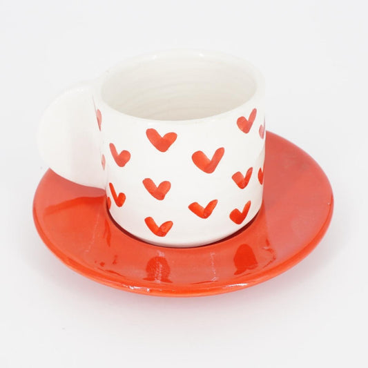 TAZZINA CAFFè CON PIATTINO CUORI ROSSI TAZZINA CAFFÈ CUORI  ROSSI NICOLE 