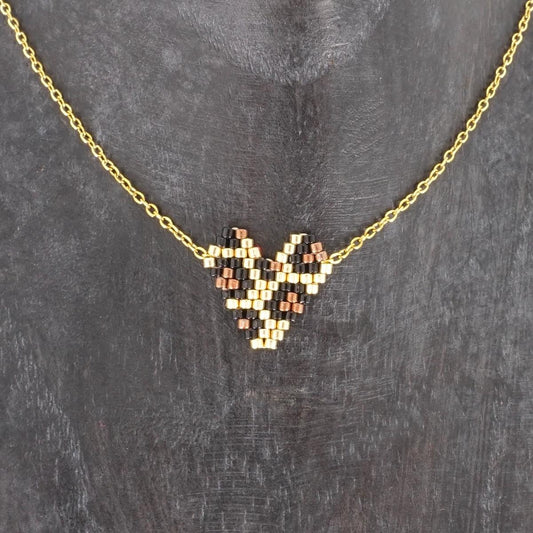 Collana telaio CUORE LEOPARDATO ORO<BR/> COLLANA TELAIO CUORE LEOPARDATO ORO SOPHIE GIOIELLI 