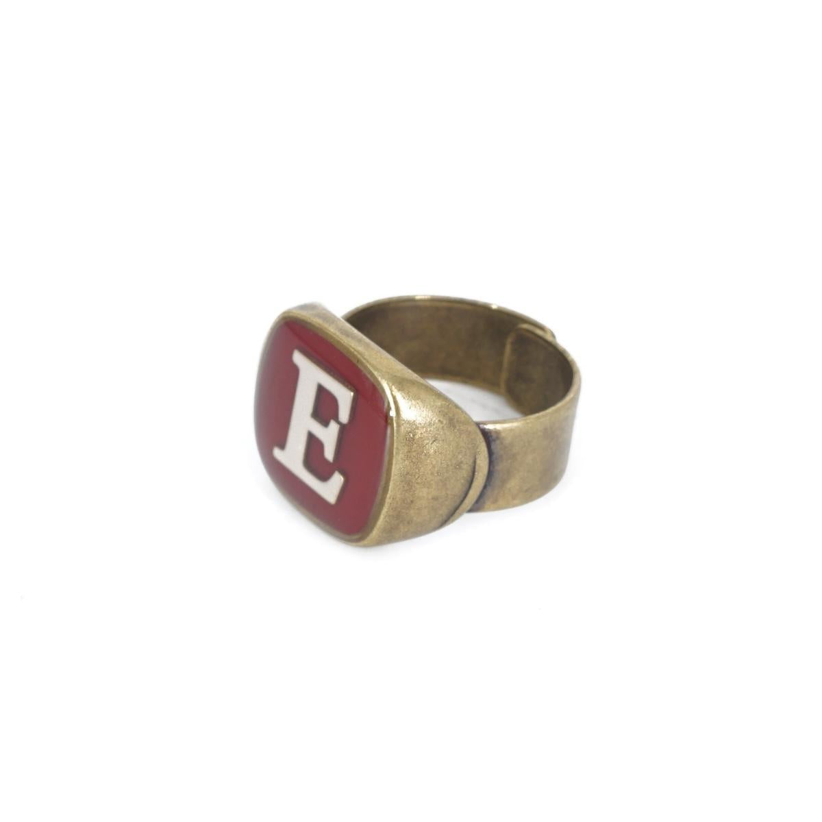 ANELLO LETTERA E BORDEAUX ANELLO LETTERA E BORDEAUX E AVORIO UNIQUE UNCONVENTIONAL DETAILS 