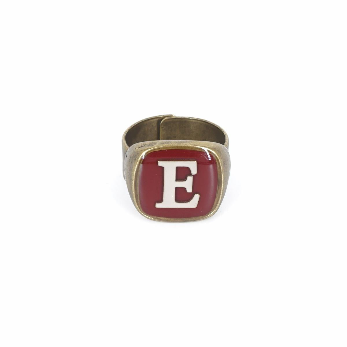 ANELLO LETTERA E BORDEAUX ANELLO LETTERA E BORDEAUX E AVORIO UNIQUE UNCONVENTIONAL DETAILS 