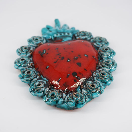 Exvoto large ROSE aqua green and red