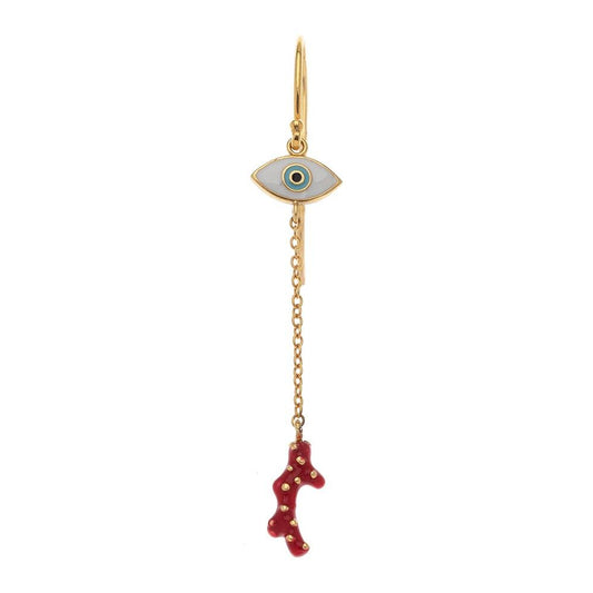 Single earring eye chain with coral