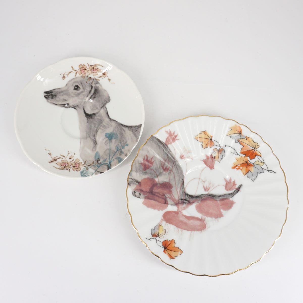 Pair of tea and coffee plates DACHSHUND