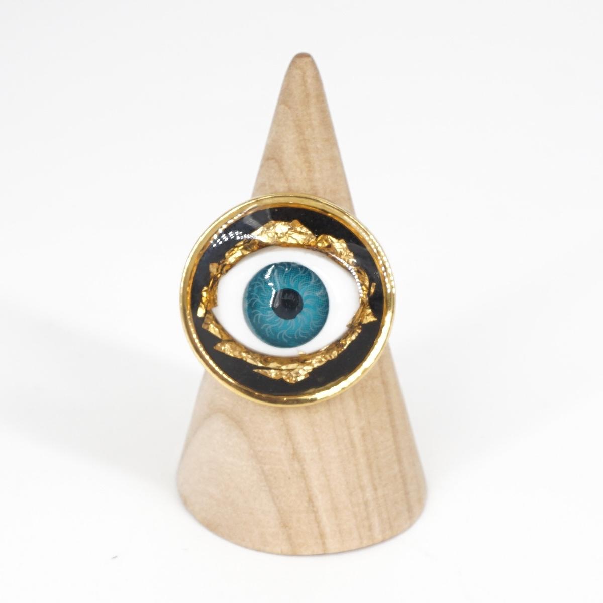 Anello occhio big FFOGLIA D'ORO AZZURRO SCURO