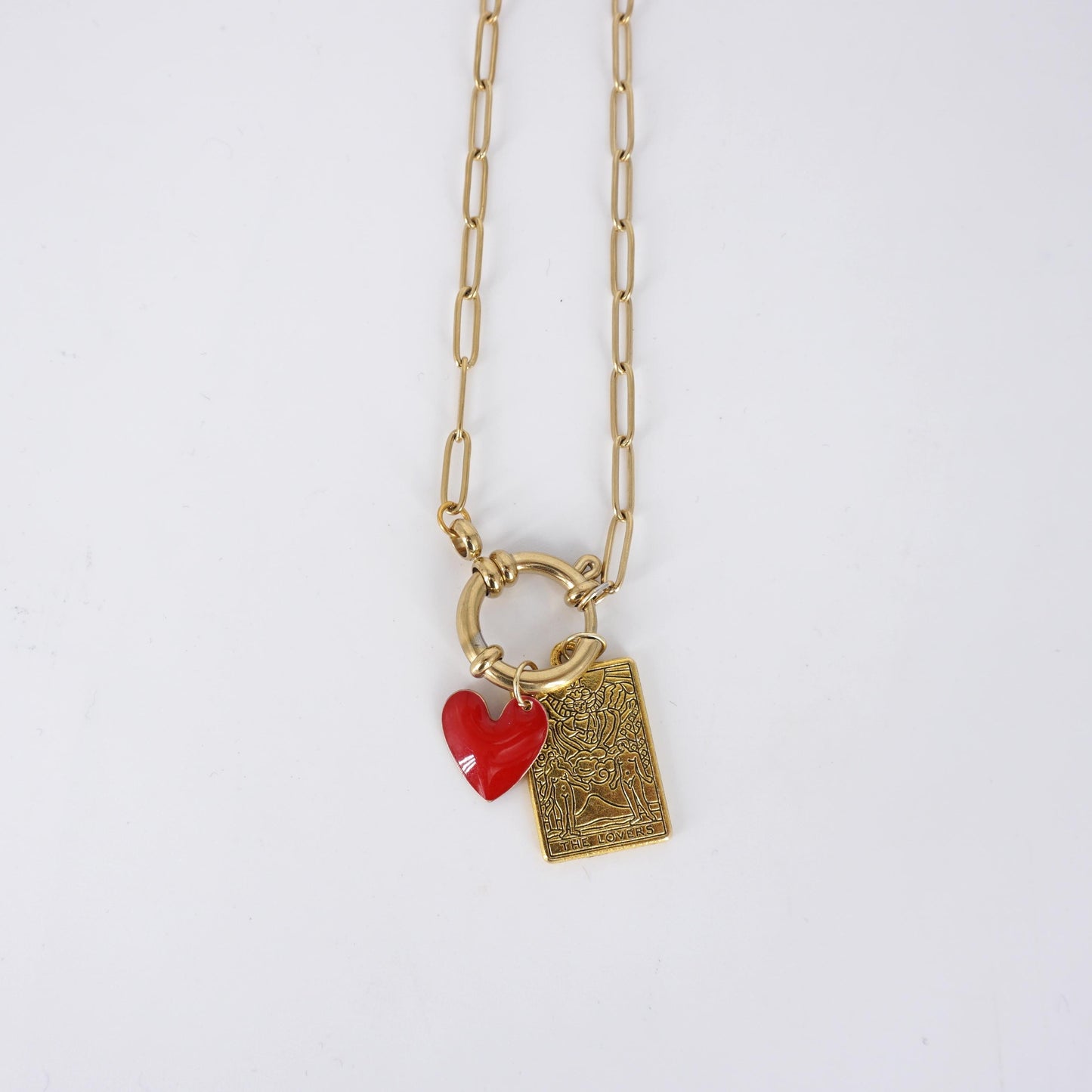 Catena con chiusura frontale THE LOVERS CATENA CHIUSURA FRONTALE TAROCCO THE LOVERS E CUORE SVEVA 