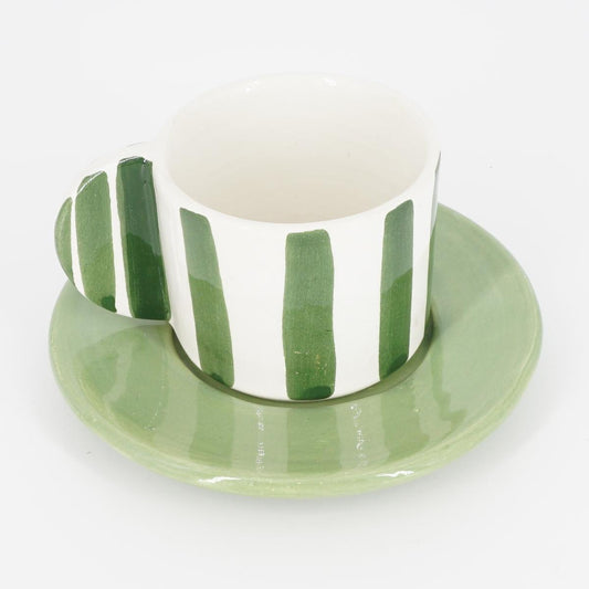 TAZZINA CAFFè CON PIATTINO RIGHE LARGHE VERDE TAZZINA CAFFÈ RIGHE LARGHE VERDE NICOLE 