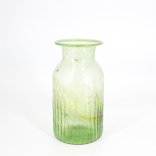 Vasetto in vetro CILINDRO RIGHE E POIS VERDE