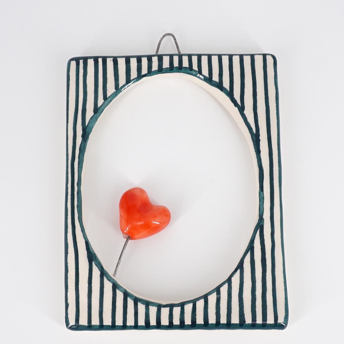 ROSSO RAMINA CORNICE S RETT.CUORE ROSSO RIGHE VERDE SCURO