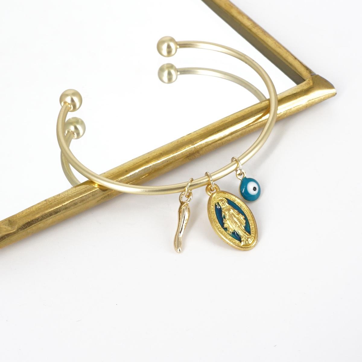 Bracciale TRE CHARMS madonnina blu e oro BRACCIALE TRE CHARM MADONNINA BLU E ORO SOPHIE GIOIELLI 
