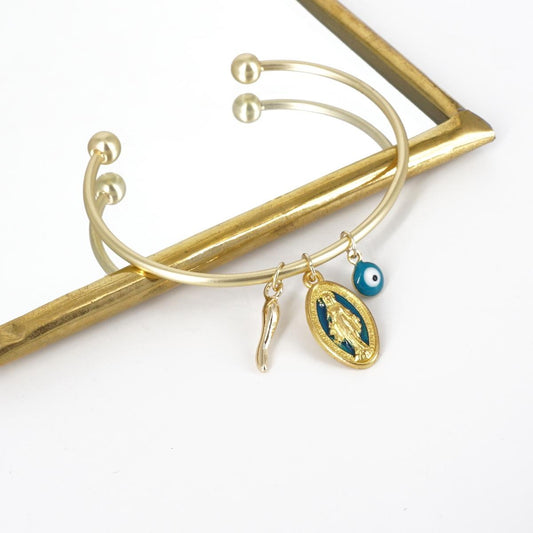 Bracciale TRE CHARMS madonnina blu e oro BRACCIALE TRE CHARM MADONNINA BLU E ORO SOPHIE GIOIELLI 