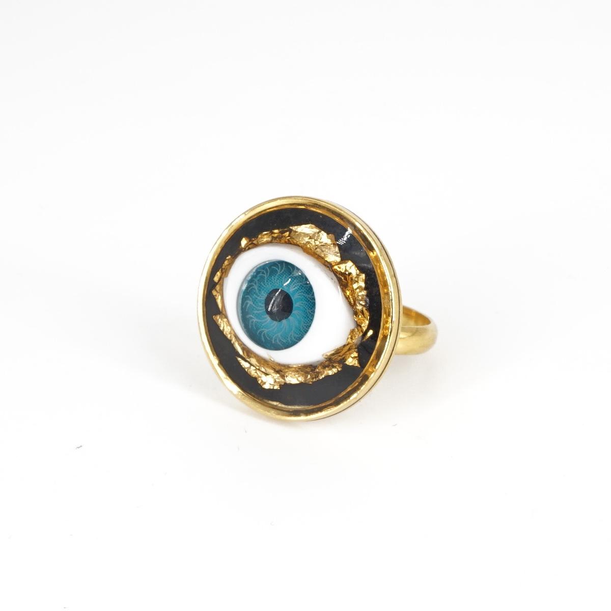Anello occhio big FFOGLIA D'ORO AZZURRO SCURO