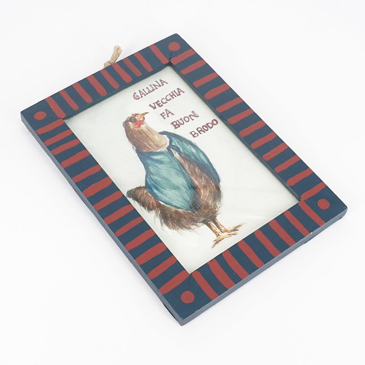 Quadretto GALLINA VECCHIA... GALLINA VECCHIA CORNICE RETTANGOLARE BLU  CATERINA BERTA 