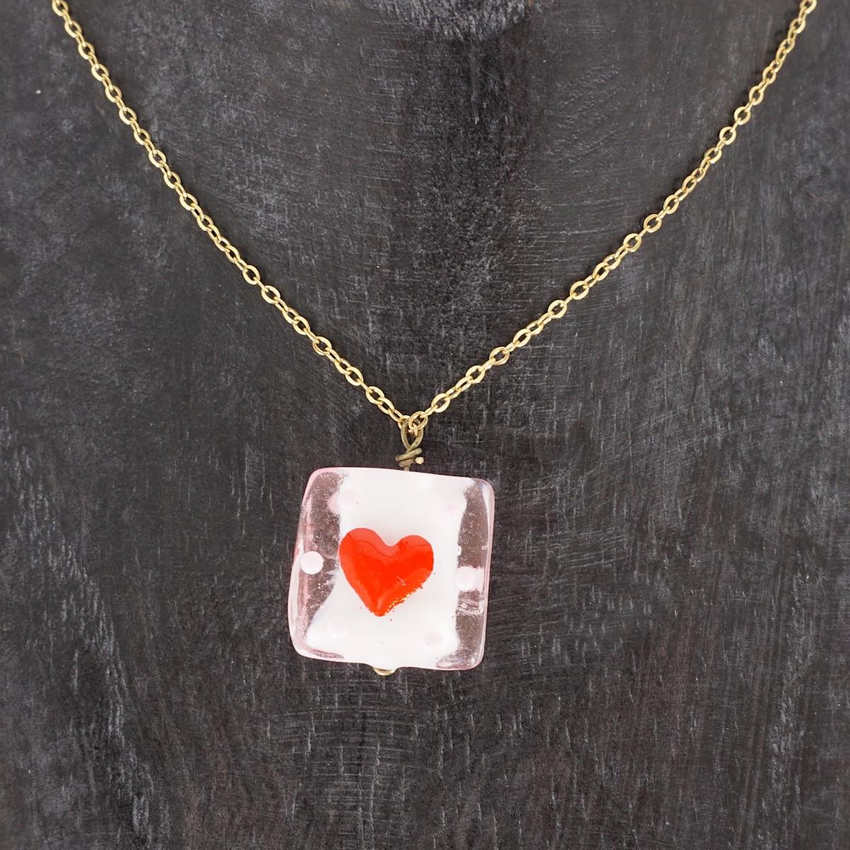 Collana vetro CUORE ROSA COLLANA CHARM VETRO CUORE ROSA SVEVA 