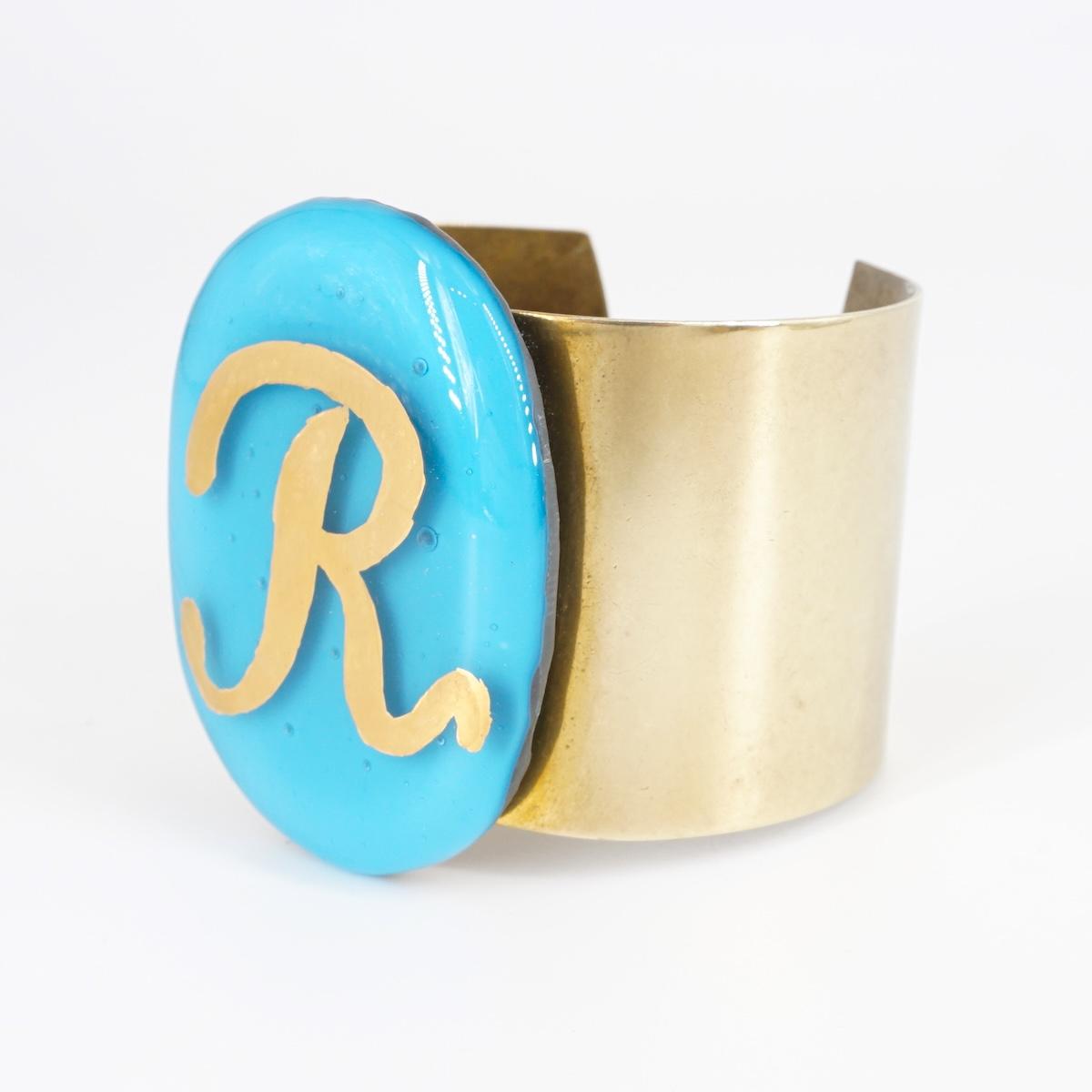 Bracciale fascia lettera R BRACCIALE FASCIA LETTERA R VETRO FUSO 