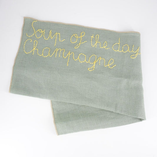 Tovaglietta ricamata SOUP OF THE DAY CHAMPAGNE sauge