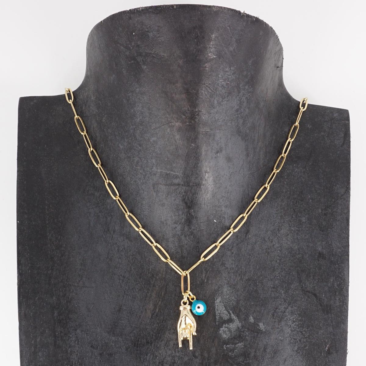 COLLANA CATENA CON MANO TIE' E OCCHIETTO