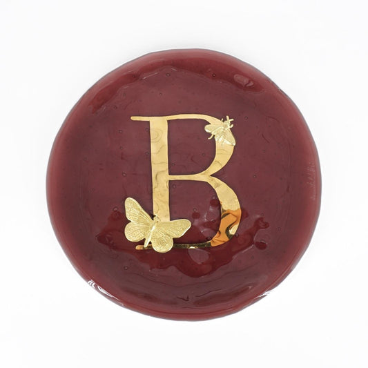 Piatto lettera e charm B PRUGNA PIATTO LETTERA+CHARM B PRUGNA VETRO FUSO