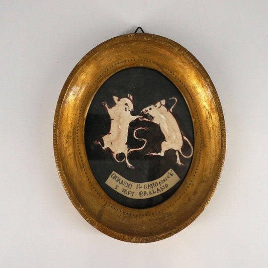 Quadretto QUANDO IL GATTO NON C'E' I TOPI BALLANO OVALE PICCOLO