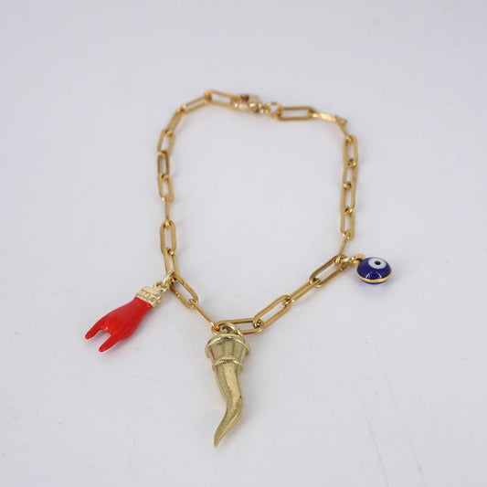 Bracciale TRE CHARMS cornetto ottone