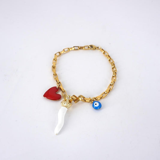Bracciale TRE CHARMS cornetto con corona bianco