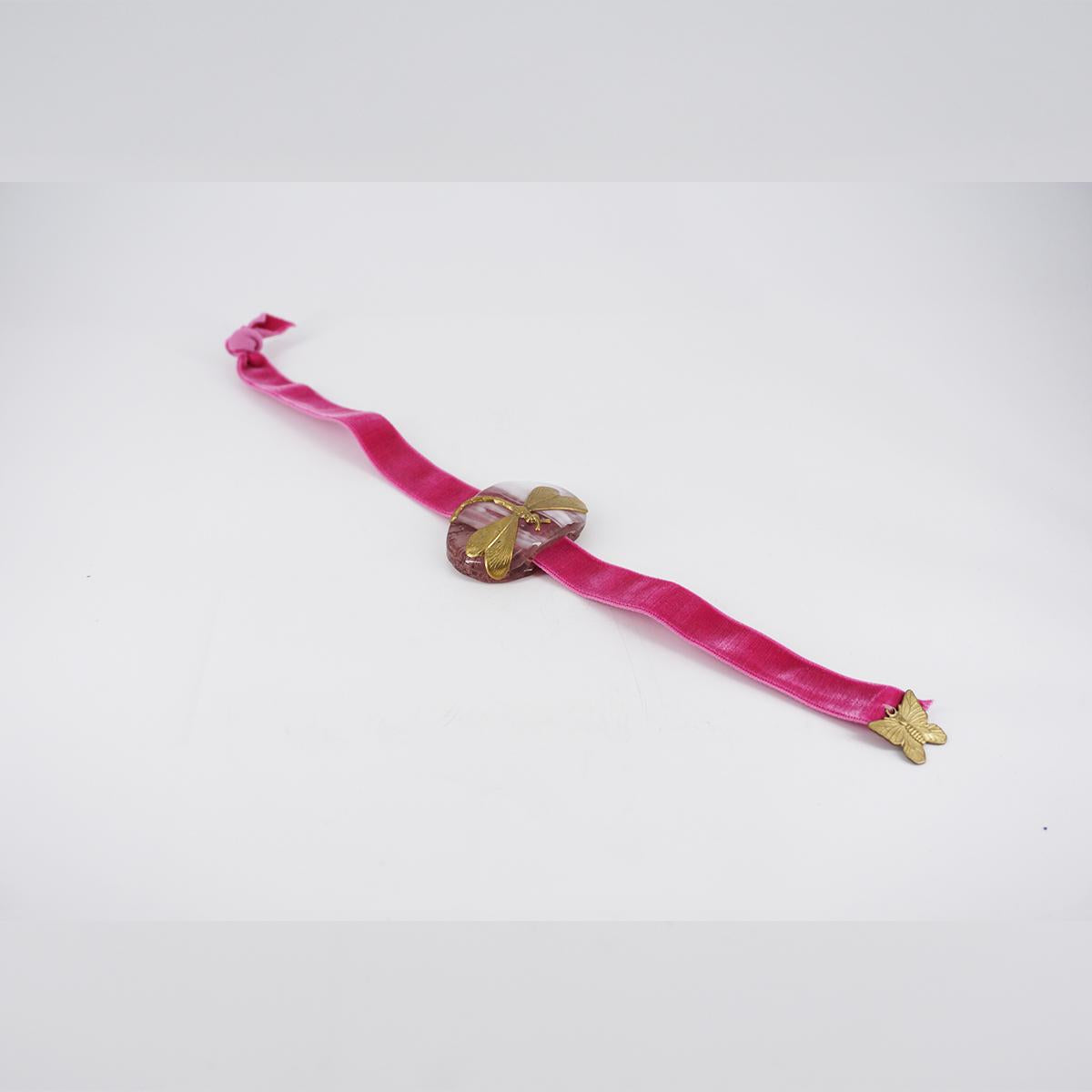 Bracciale velluto LIBELLULA VIOLA BRACCIALE VELLUTO LIBELLULAVIOLA VETRO FUSO 