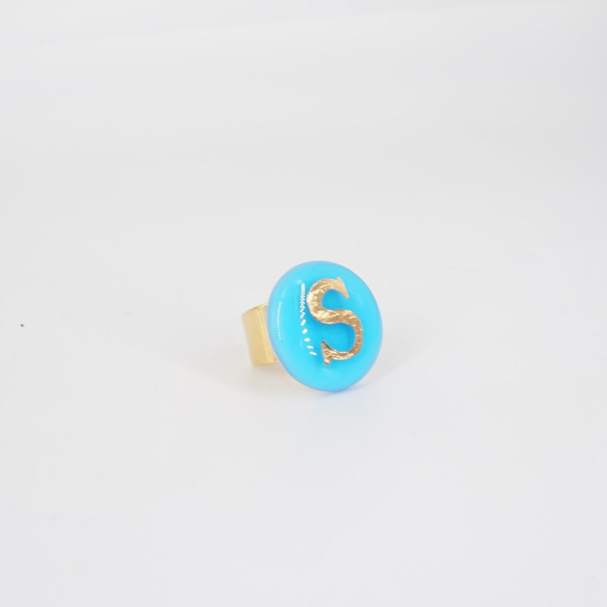 VETRO FUSO ANELLO LETTERAS AZZURRO