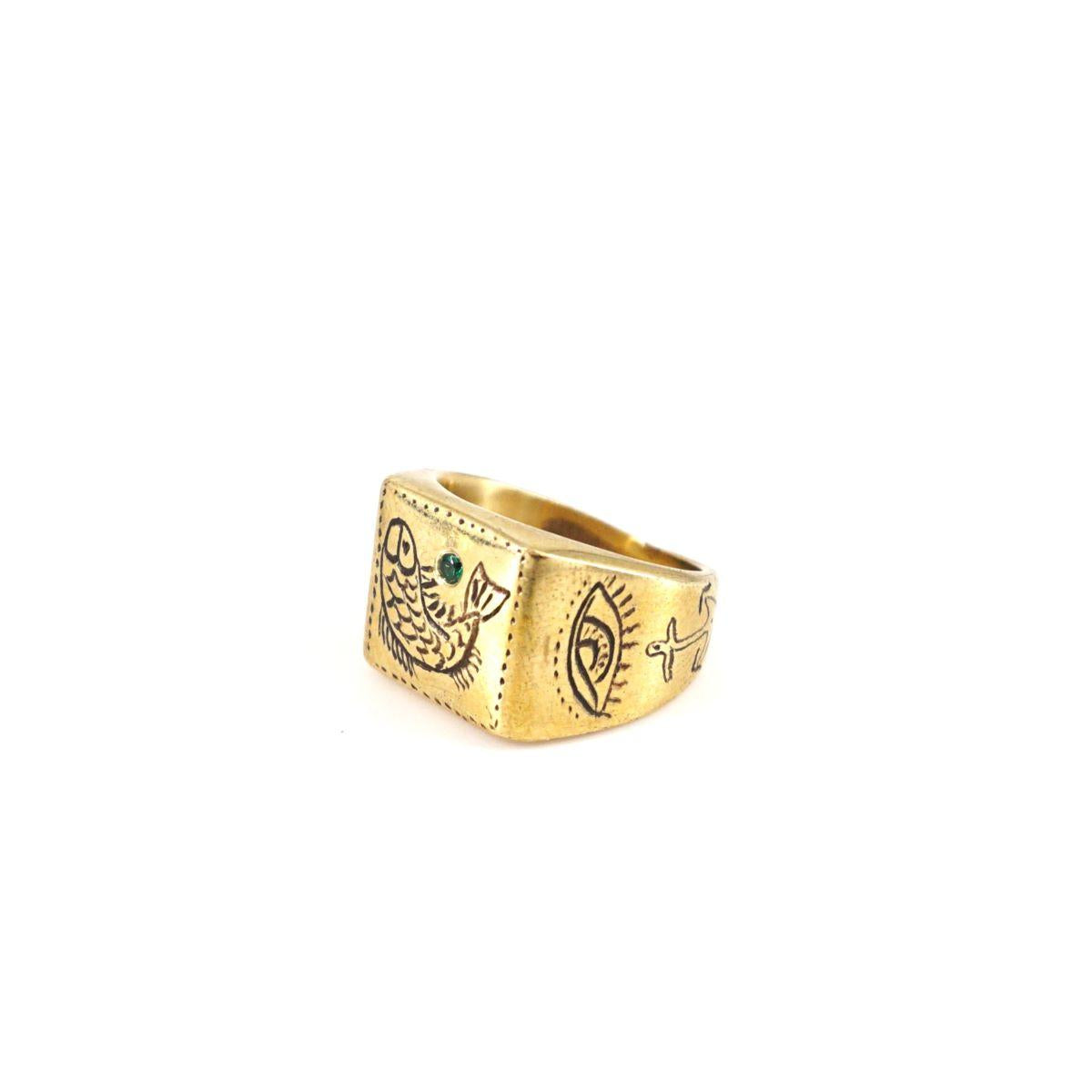 Bague chevalier carré GREEN FISH