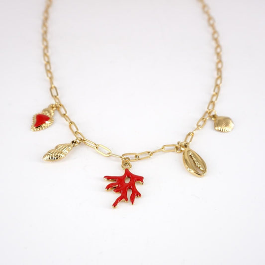 Collana catena multicharm corallo
