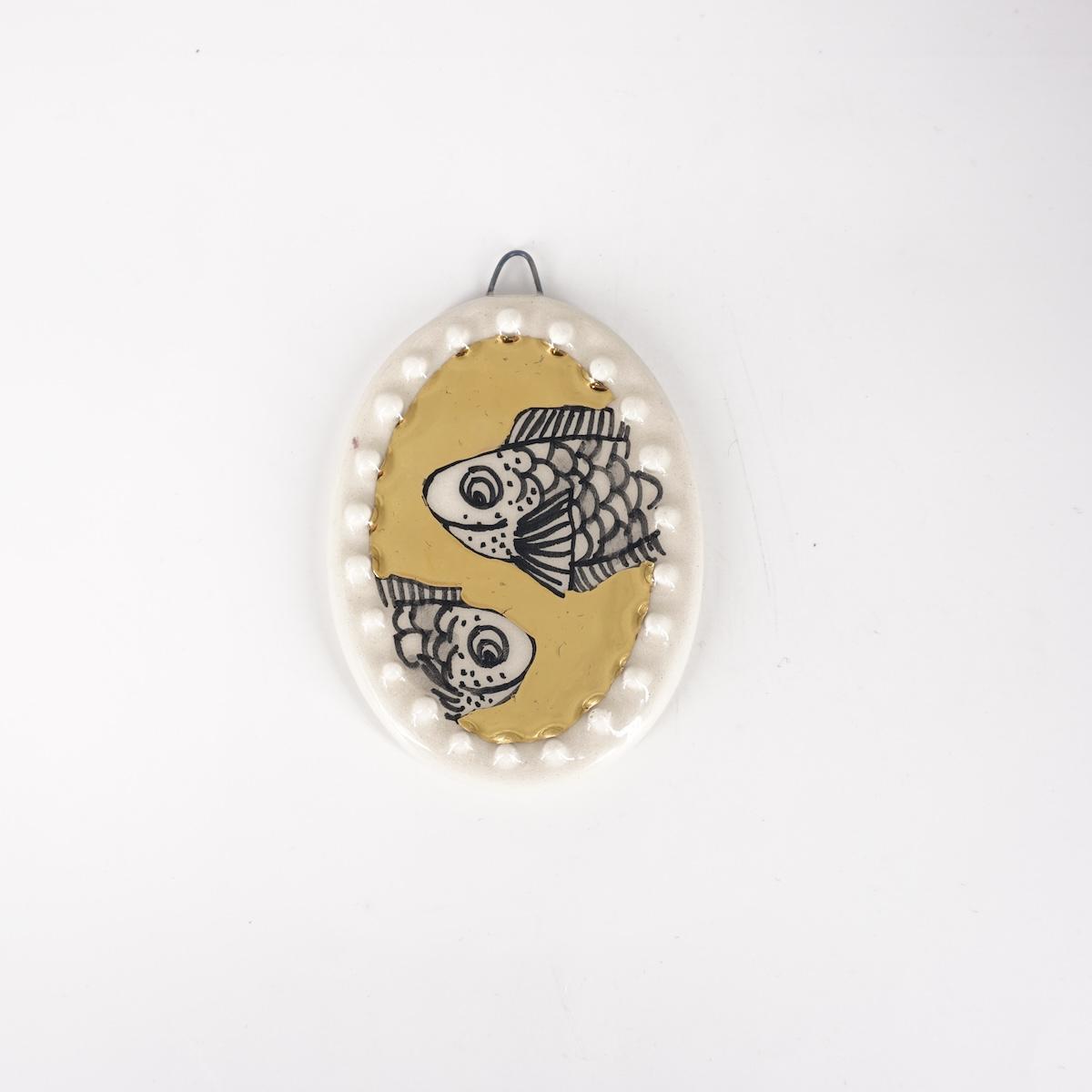 Ovalino PESCI fondo oro con bollicine