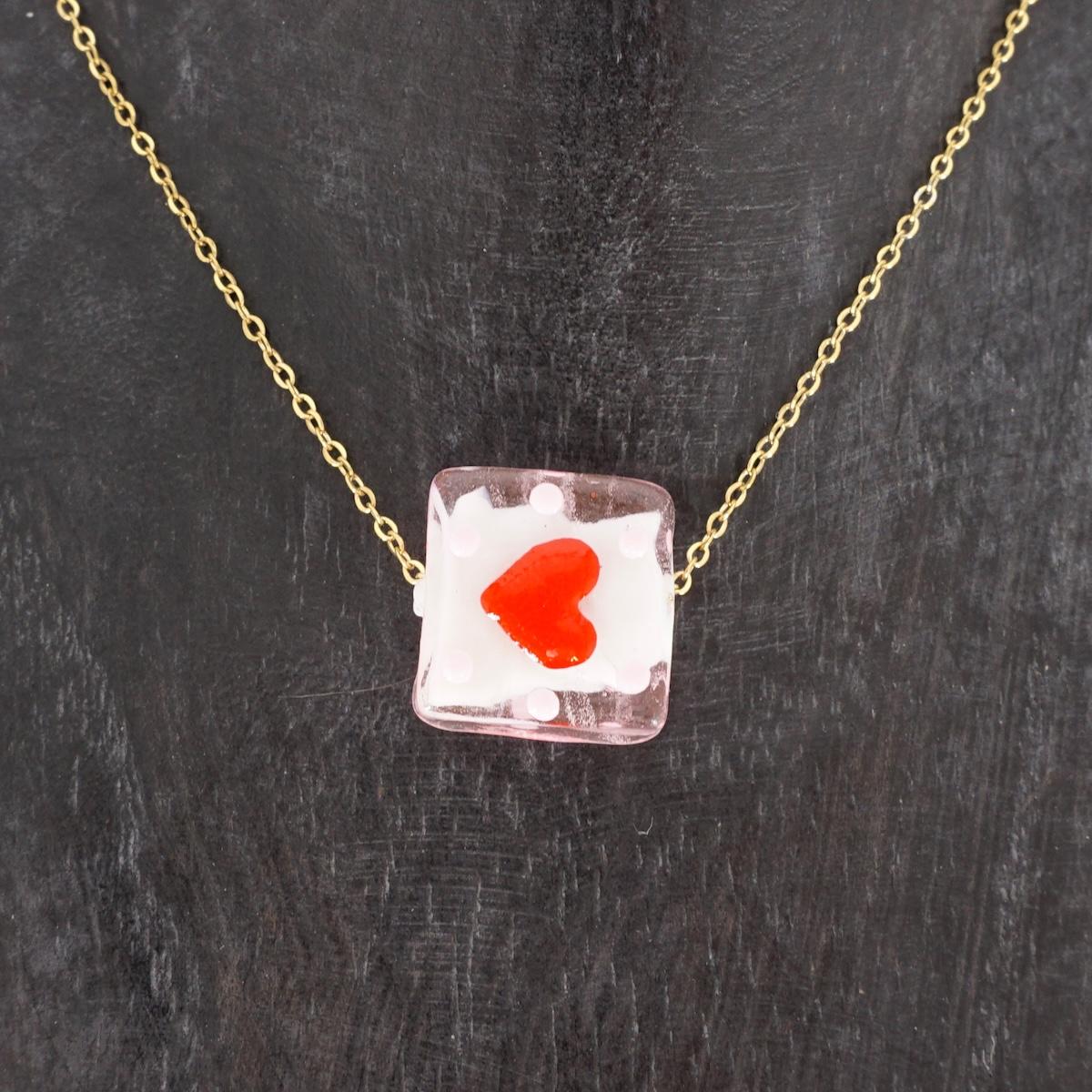 Collana vetro CUORE ROSA COLLANA CHARM VETRO CUORE ROSA SVEVA 