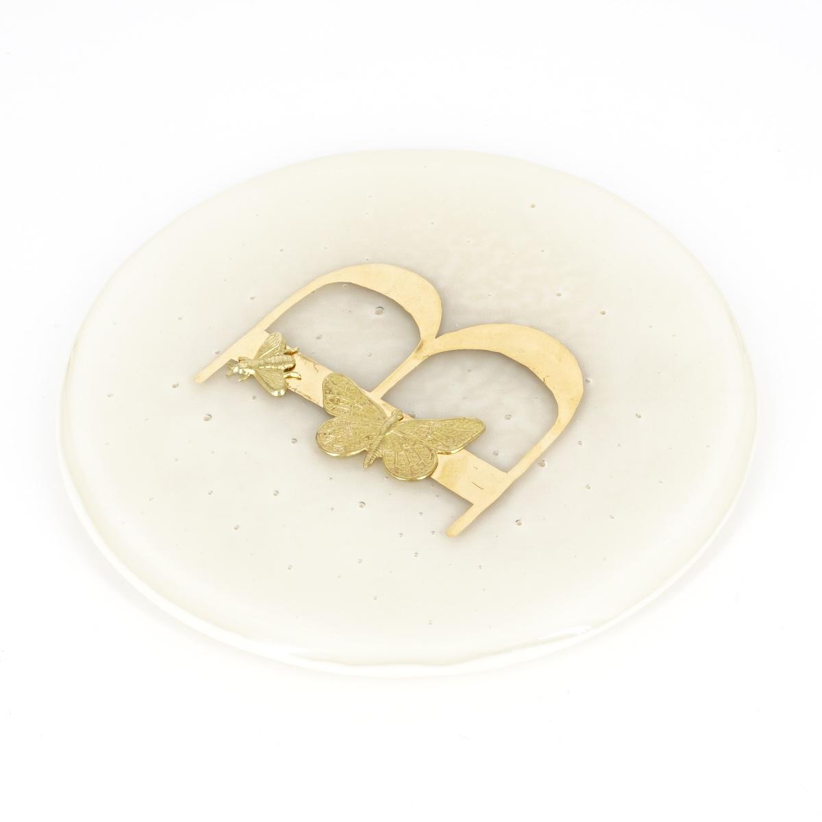 Piatto lettera e charm B AVORIO PIATTO LETTERA+CHARM B AVORIO VETRO FUSO 