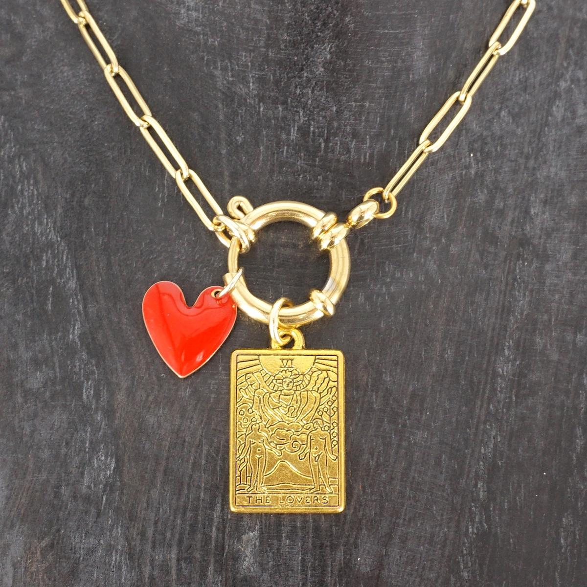 Catena con chiusura frontale THE LOVERS CATENA CHIUSURA FRONTALE TAROCCO THE LOVERS E CUORE SVEVA 