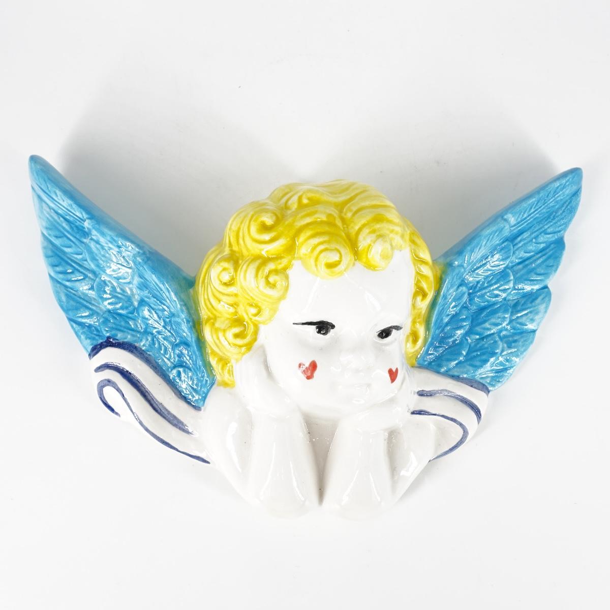 Angelo CUORICINI capelli gialli e ali azzurre ANGELO CAPELLI GIALLI CUORICINI ALI AZZURRE ZENJI CERAMICS 