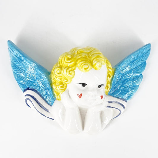 Angelo CUORICINI capelli gialli e ali azzurre ANGELO CAPELLI GIALLI CUORICINI ALI AZZURRE ZENJI CERAMICS 