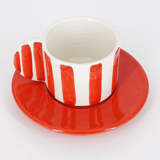 TAZZINA CAFFè CON PIATTINO RIGHE LARGHE ROSSE TAZZINA CAFFÈ RIGHE LARGHE ROSSE NICOLE 